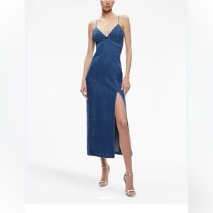 House of Harlow 1960 Cotton Blend Denim Maxi Dress, size L